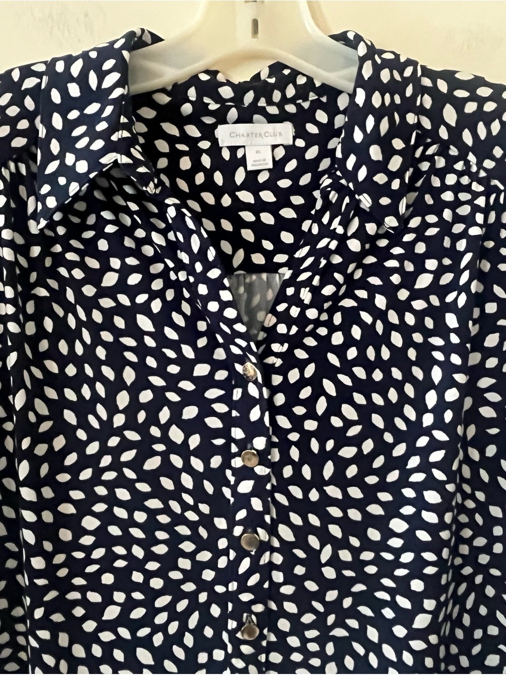 Charter Club Navy Blue 1/2 Button-Up Blouse with Detailed Pattern Size XL - Picture 10 of 16